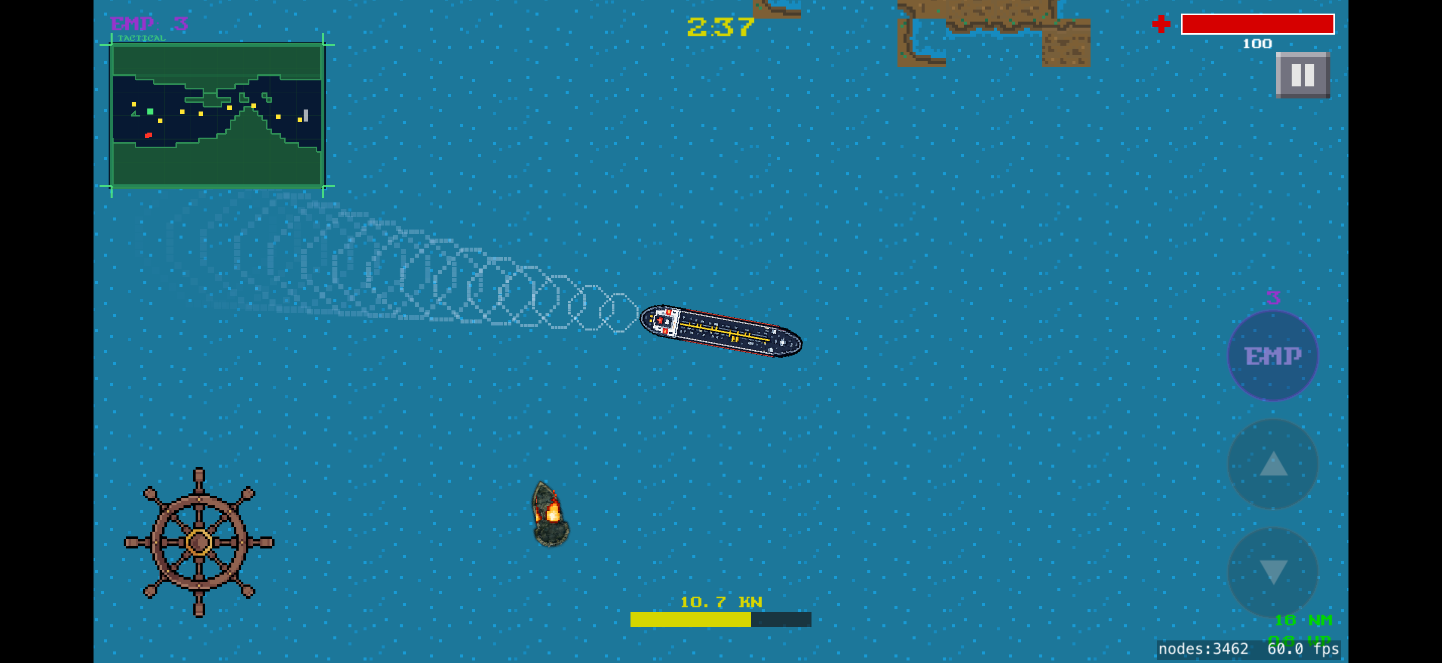 Open sea navigation with wake trail